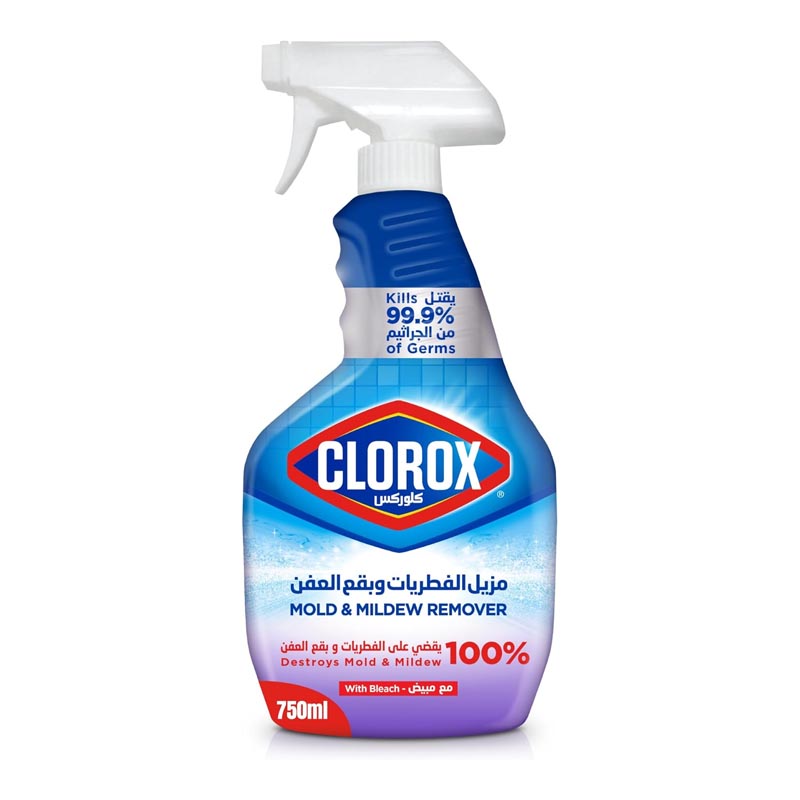 كلوركس بخاخ مزيل الفطريات وبقع العفن مع مبيض 750 مل يقتل 99.9% من الجراثيم ويقضي على بنسبة 100%