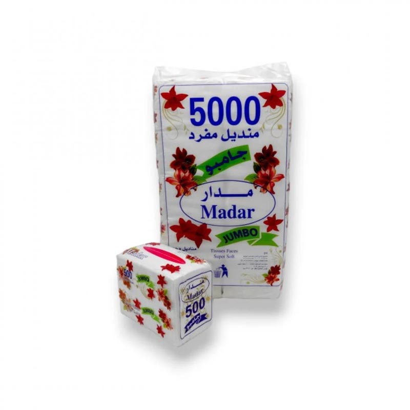 حزمة مناديل وجه مدار – 500 منديل مفرد جامبو محبب × 10 عبوات (إجمالي 5,000 منديل مفرد)