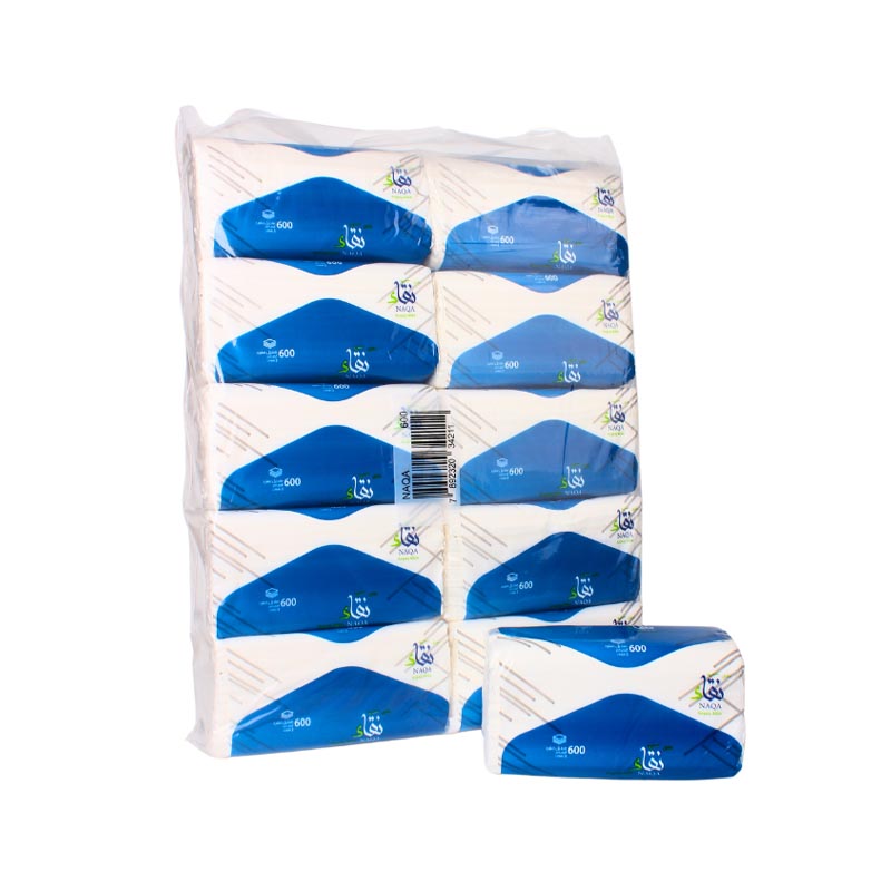 نقاء 600 منديل مفرد ناعم ثلاث طبقات × 10 عبوات ( ربطة ) - متانة ونعومة صنع من اجود وانقى أنواع الورق الصحي الطبيعي