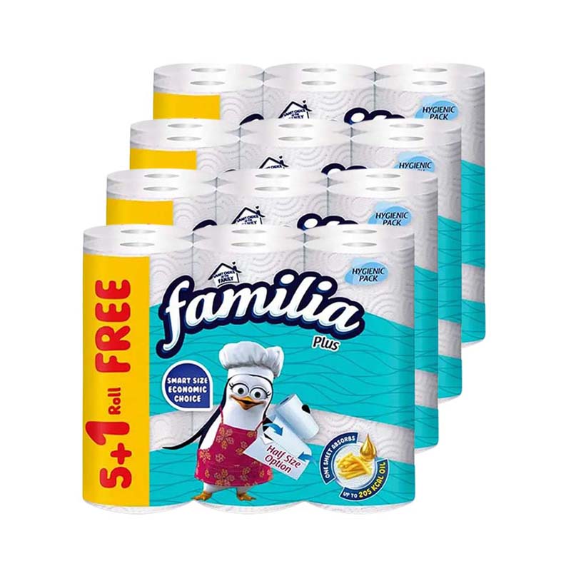 فاميليا بلس رول مطبخ 6 رول (5+1 مجانًا) × 4 ربطات (كرتون)