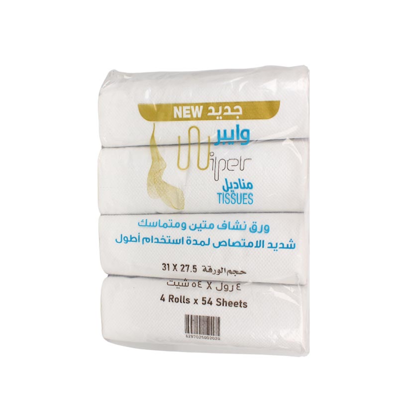 وايبر مناديل رول مطبخ 4 رول × 54 شريحة – ورق نشاف متين (ربطة)