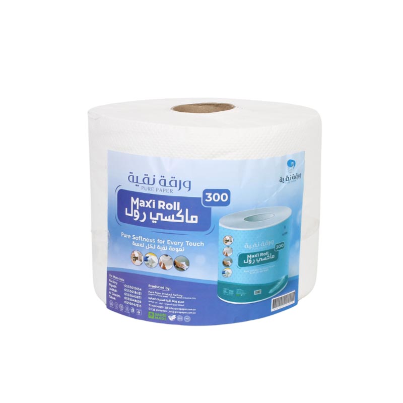ماكسي رول منديل تنشيف 300 متر – ورق صحي ناعم (رول مفرد)