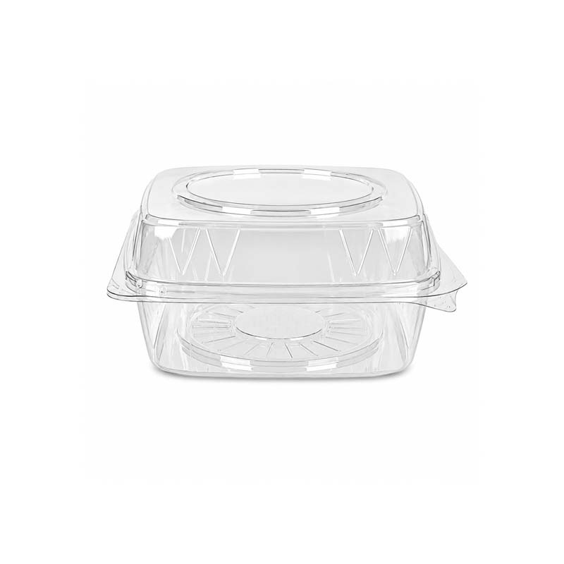 Transparent Square Plastic Container with Attached Lid – 20×20 cm × Total Height 10 cm | Carton of 100 Pieces