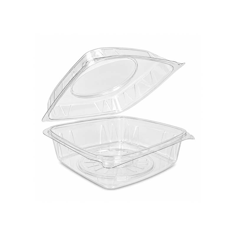 Transparent Square Plastic Container with Attached Lid – 20×20 cm × Total Height 10 cm | Carton of 100 Pieces