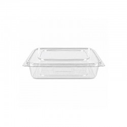 Bundle of Rectangular Transparent Plastic Containers with Attached Lid 20×15 cm – 10 pcs