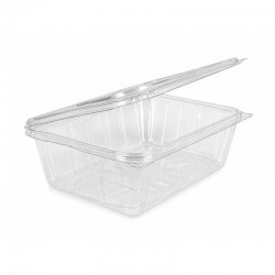Rectangular Transparent Plastic Container with Attached Lid | Size: 20×15 cm × Depth: 7 cm – Bundle of 10 pcs