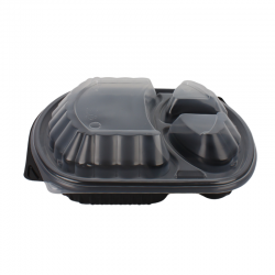 كرتون علبة مايكروويف مقسمة 3 أقسام – أسود بغطاء شفاف 22×18 سم – عمق 8 سم – 250 حبة