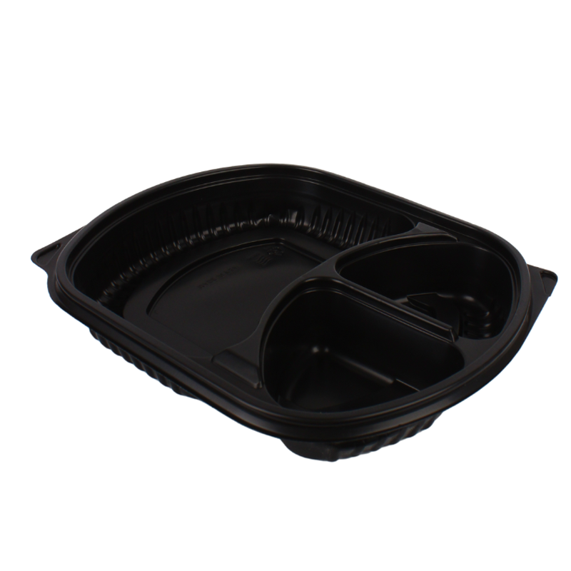 علبة طعام بلاستيك قابلة للاستخدام في المايكروويف – مقسمة 3 أقسام | مقاس 22×18 سم × عمق 8 سم – كرتون يحتوي على 250 حبة