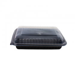 حزمة علبة مايكروويف مستطيلة – أسود بغطاء شفاف 20×14 سم – عمق 6 سم – 10 حبات