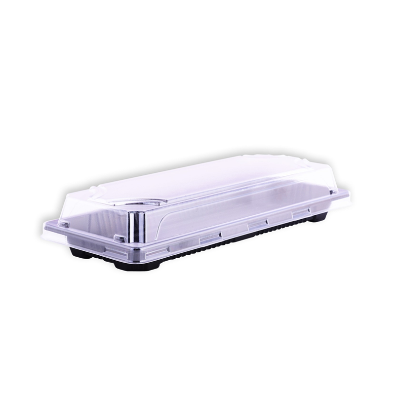 علبة طعام بلاستيك مستطيلة – أسود بغطاء شفاف | مقاس 20×7 سم × عمق 5 سم – كرتون يحتوي على 460 حبة