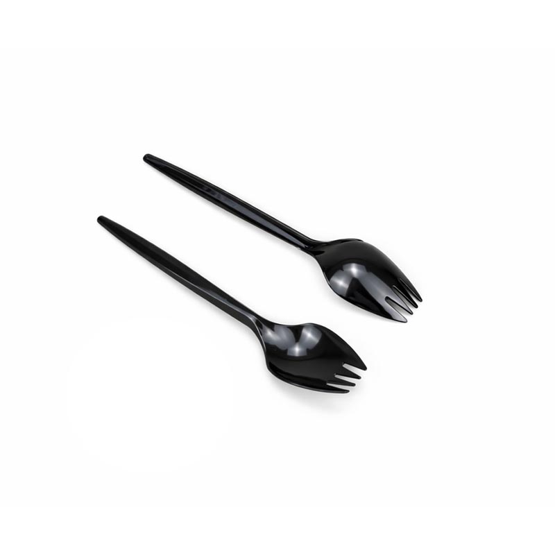 Black Plastic Spork (Spoon + Fork) – Carton of 20 bundles, each bundle contains 50 pcs (Total: 1000 pcs)