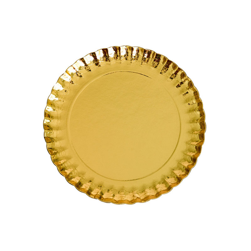 صحون حلا ورق مقوى مطلي باللون الذهبي | قطر 20 سم – كرتون 10 كجم