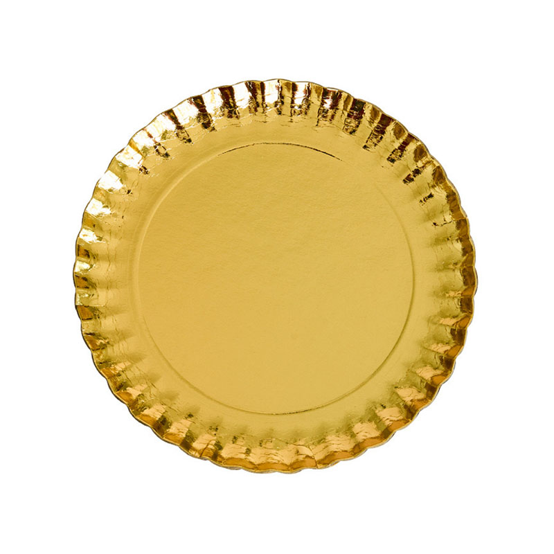 صحون حلا ورق مقوى مطلي باللون الذهبي | قطر 28 سم – حزمة 1 كجم