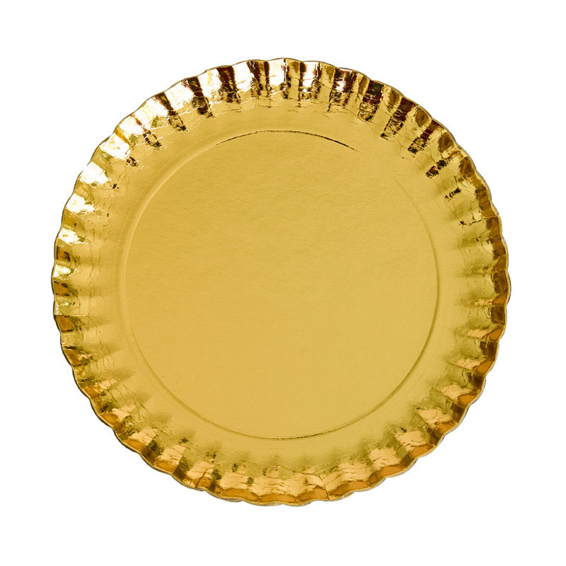 صحون حلا ورق مقوى مطلي باللون الذهبي | قطر 30 سم – كرتون 10 كجم