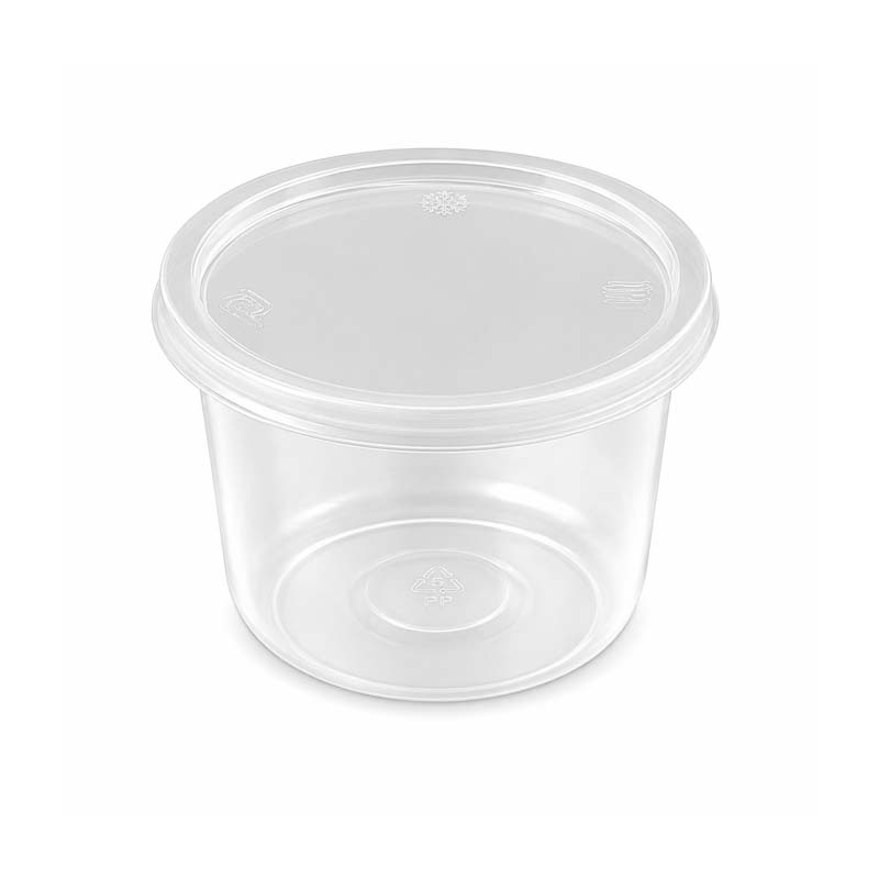 500 g Round Plastic Container with Transparent Lid | Ø 10 cm × H 7 cm – Bundle of Approx. 50 pcs