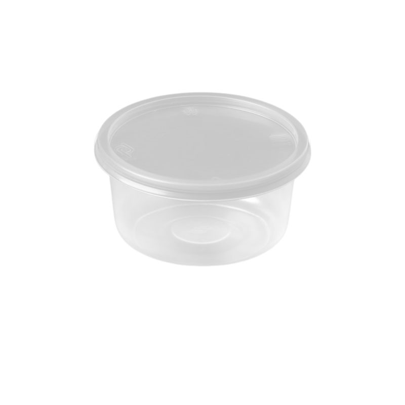 علب بلاستيك دائرية بغطاء شفاف 350 غ | قطر 10 سم × عمق 5 سم – حزمة تحتوي على نحو 50 علبة