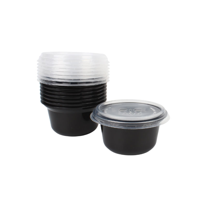 علب بلاستيك دائرية سوداء بغطاء شفاف 180 غ | قطر 8 سم × عمق 5 سم – كرتون يحتوي على نحو 1000 علبة