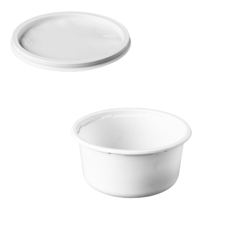 علب بلاستيك دائرية بيضاء بغطاء أبيض 350 غ | قطر 10 سم × عمق 5 سم – كرتون يحتوي على 20 حزمة، كل حزمة 50 علبة (المجموع 1000 علبة)