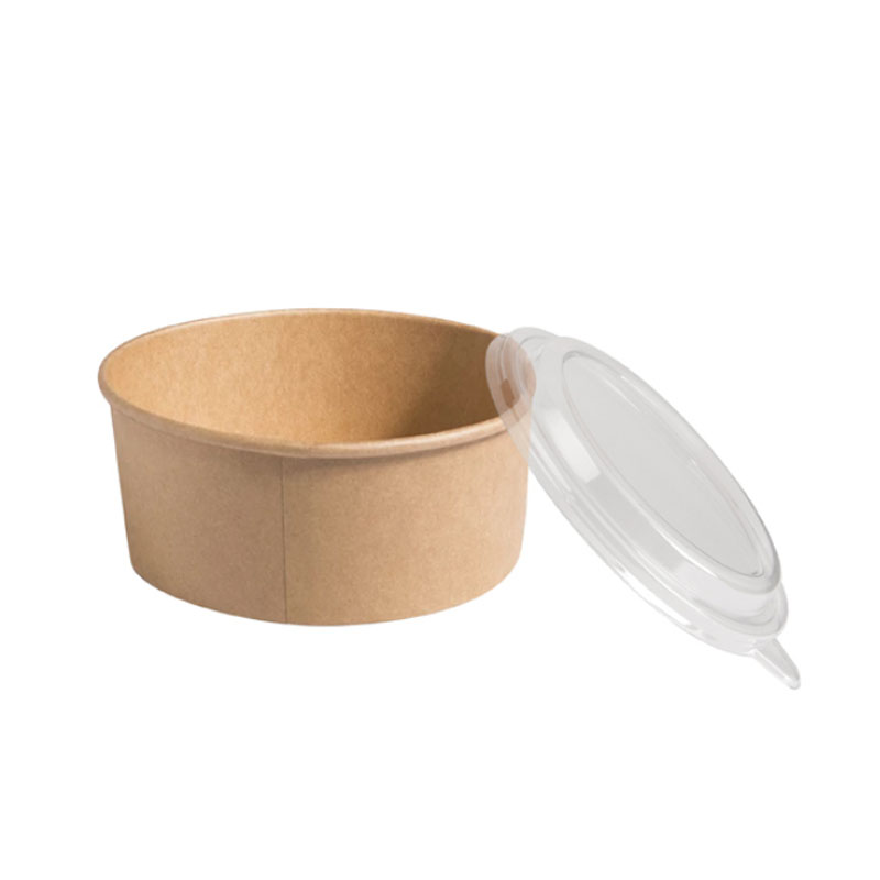 علب ورقية دائرية بني بغطاء شفاف 750 مل | قطر 13 سم × عمق 5 سم – حزمة تحتوي على 10 علب