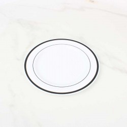 حزمة صحون بلاستيك أبيض بحواف سوداء  Ø 19 سم – 6 صحون