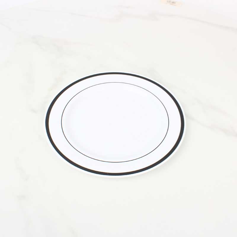 حزمة صحون بلاستيك أبيض بحواف سوداء  Ø 19 سم – 6 صحون