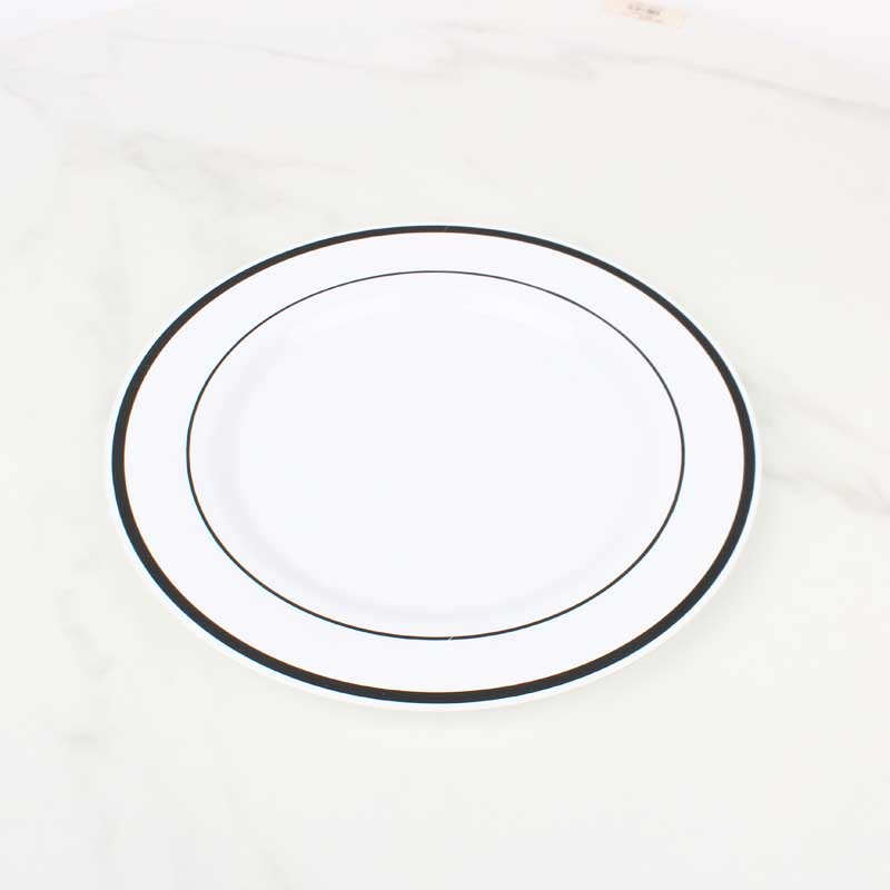 حزمة صحون بلاستيك أبيض بحواف سوداء Ø 23 سم – 4 صحون