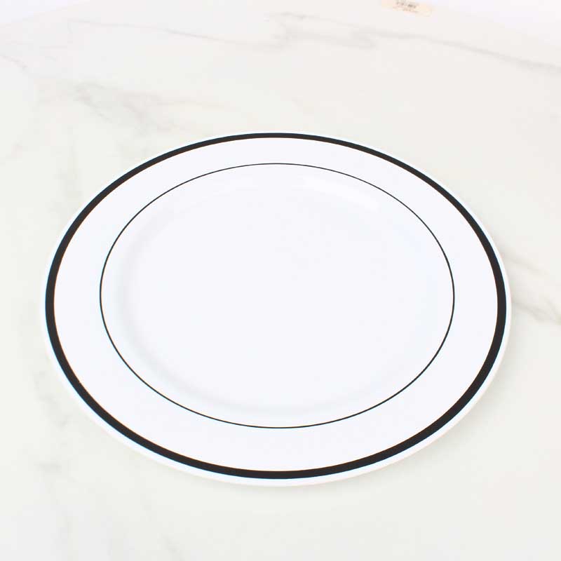 حزمة صحون بلاستيك أبيض بحواف سوداء Ø 26 سم – 3 صحون