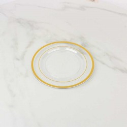 حزمة صحون بلاستيك شفاف بحواف ذهبية Ø 16 سم – 8 صحون