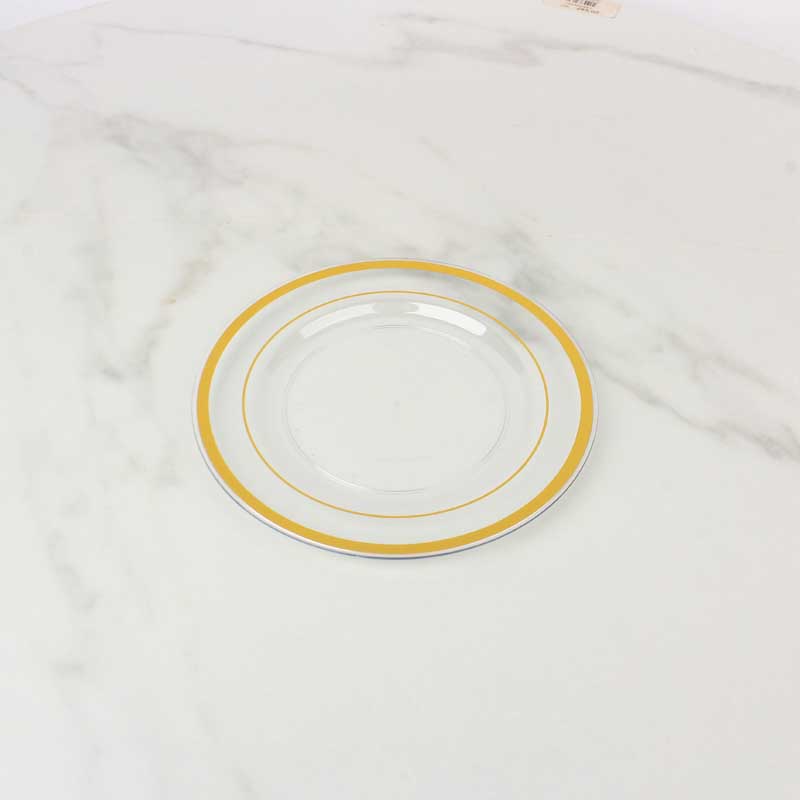 حزمة صحون بلاستيك شفاف بحواف ذهبية Ø 16 سم – 8 صحون