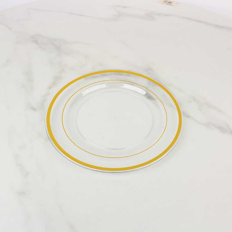 حزمة صحون بلاستيك شفاف بحواف ذهبية Ø19 سم – 6 صحون