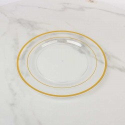 حزمة صحون بلاستيك شفاف بحواف ذهبية Ø 23 سم – 4 صحون