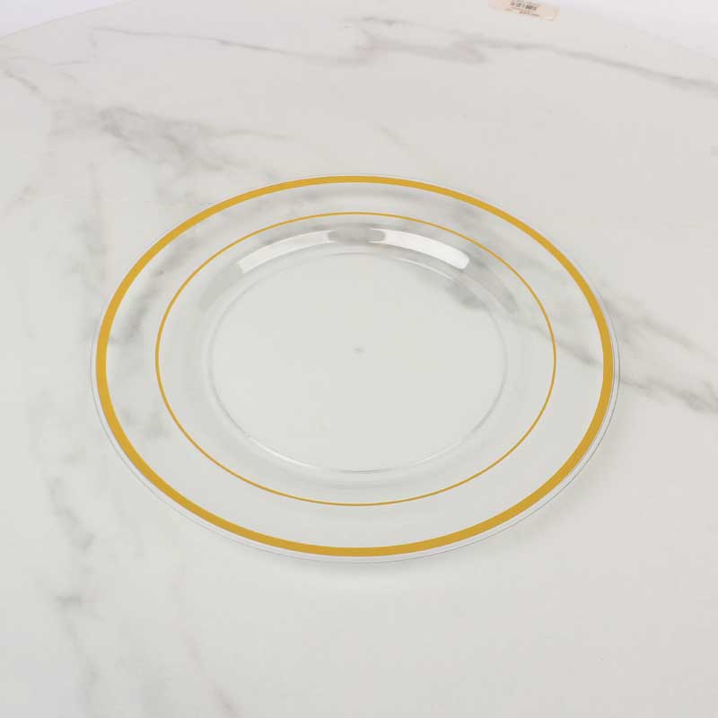 حزمة صحون بلاستيك شفاف بحواف ذهبية Ø 23 سم – 4 صحون