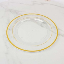 حزمة صحون بلاستيك شفاف بحواف ذهبية Ø 26 سم – 3 صحون