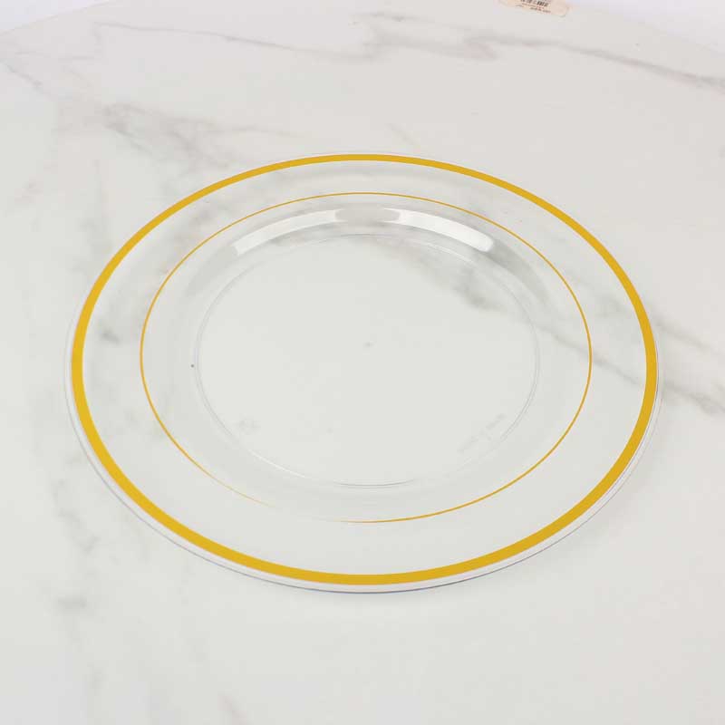 حزمة صحون بلاستيك شفاف بحواف ذهبية Ø 26 سم – 3 صحون