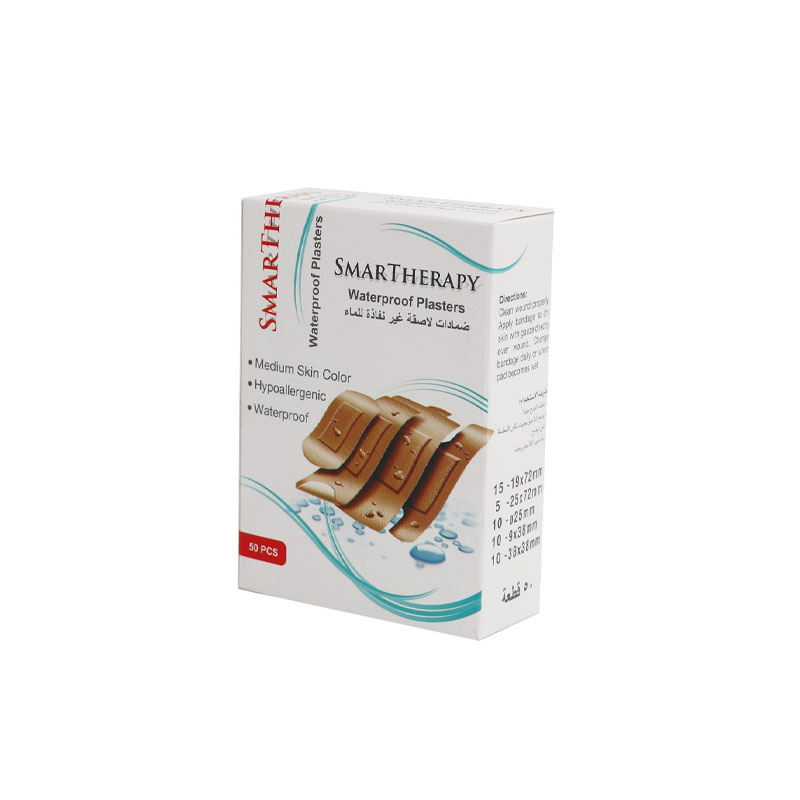 سمارت ثيرابي – ضمادات لاصقة بيج مقاومة للماء وغير نفاذة | 50 قطعة بأحجام متعددة