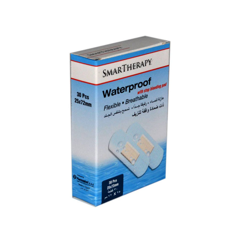 سمارت ثيرابي – ضمادات لاصقة مضادة للماء لوقف النزيف | 30 قطعة بمقاس 25×72 مم