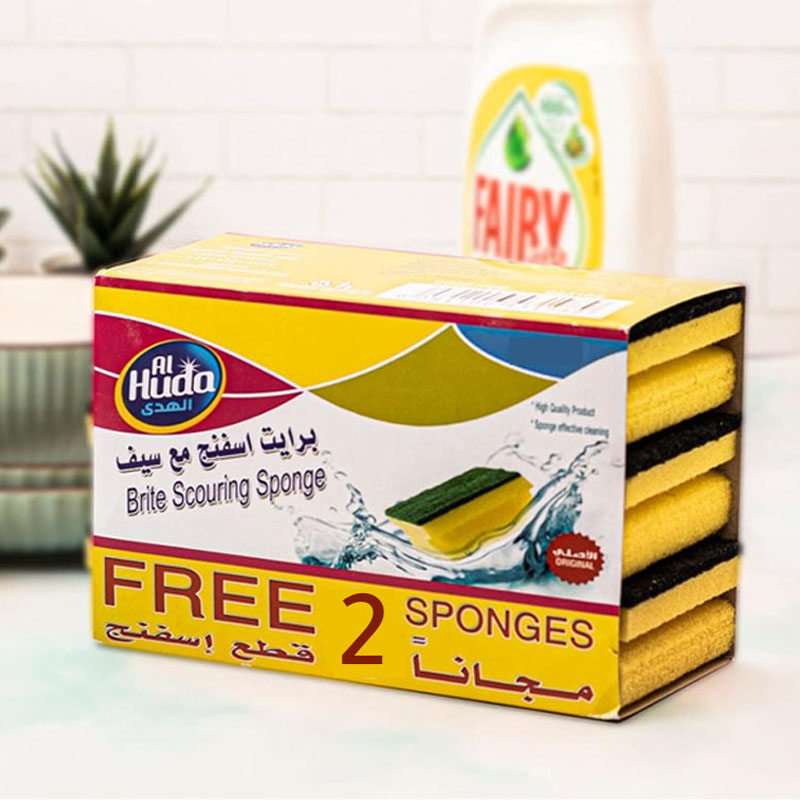 الهدى – سفنجة صحون قوية مع طبقة سلك معدني للدعك الفعال | 6 قطع (4+2 مجاناً)