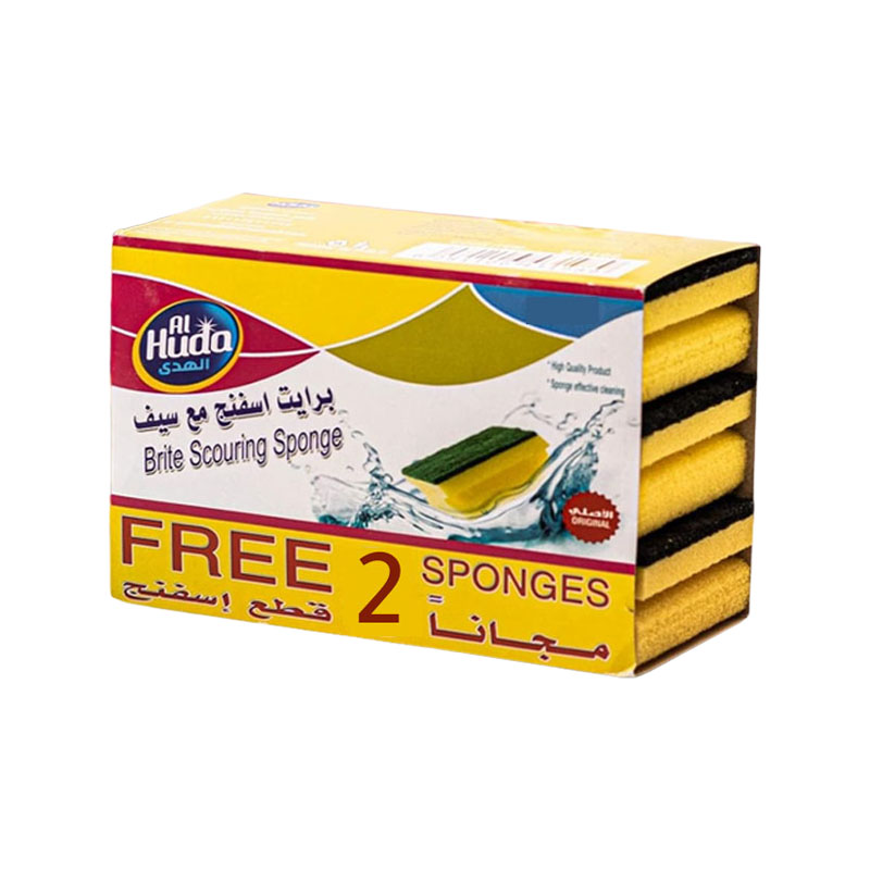 الهدى – سفنجة صحون قوية مع طبقة سلك معدني للدعك الفعال | 6 قطع (4+2 مجاناً)