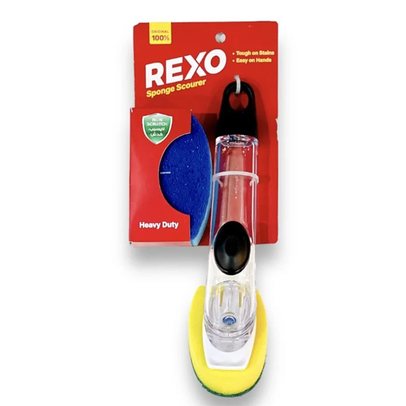 ريكسو – مقبض بلاستيك مع إسفنجتين لتعبئة الصابون وتنظيف الصحون والأسطح دون خدوش | عبوة واحدة