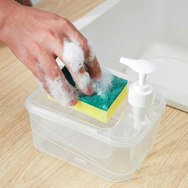 هاندي – موزع صابون يدوي 750 مل مزود بحامل وإسفنجة قابلة للتخزين والتبديل