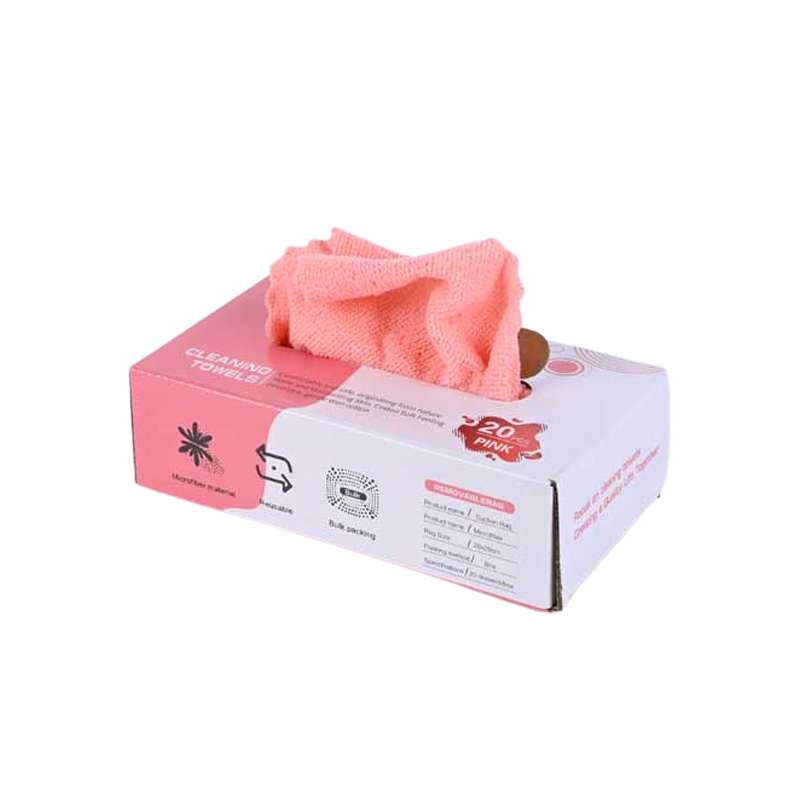 مناشف مايكروفايبر قابلة لإعادة الاستخدام | صندوق يحتوي 20 منشفة مقاس 20×20 سم – متوفرة بأربعة ألوان مميزة