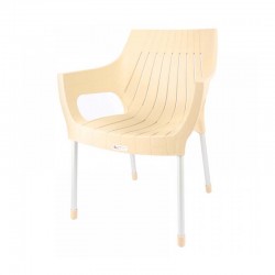 كرسي بلاستيك اورورا بأرجل المنيوم – واسع ومريح - بيج