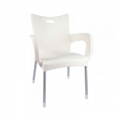 كرسي بلاستيك بأرجل المنيوم – أبيض