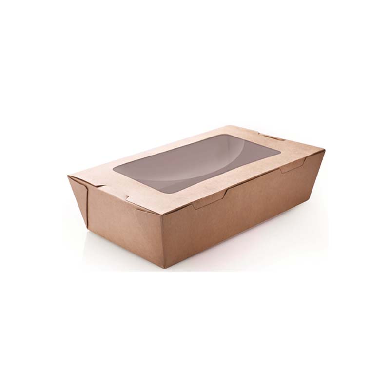 علب ورق كرافت بني بغطاء متصل مع نافذة علوية شفافة مدعمة بطبقة عازلة – حزمة تحتوي على 5 علب (مقاس 18×12×5 سم)
