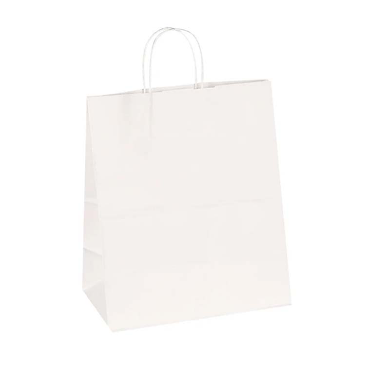 10 اكياس ورقية بيضاء بمقبض يد مريح وقاعدة ثابتة | مقاس S (33 × 25 × 14 سم)