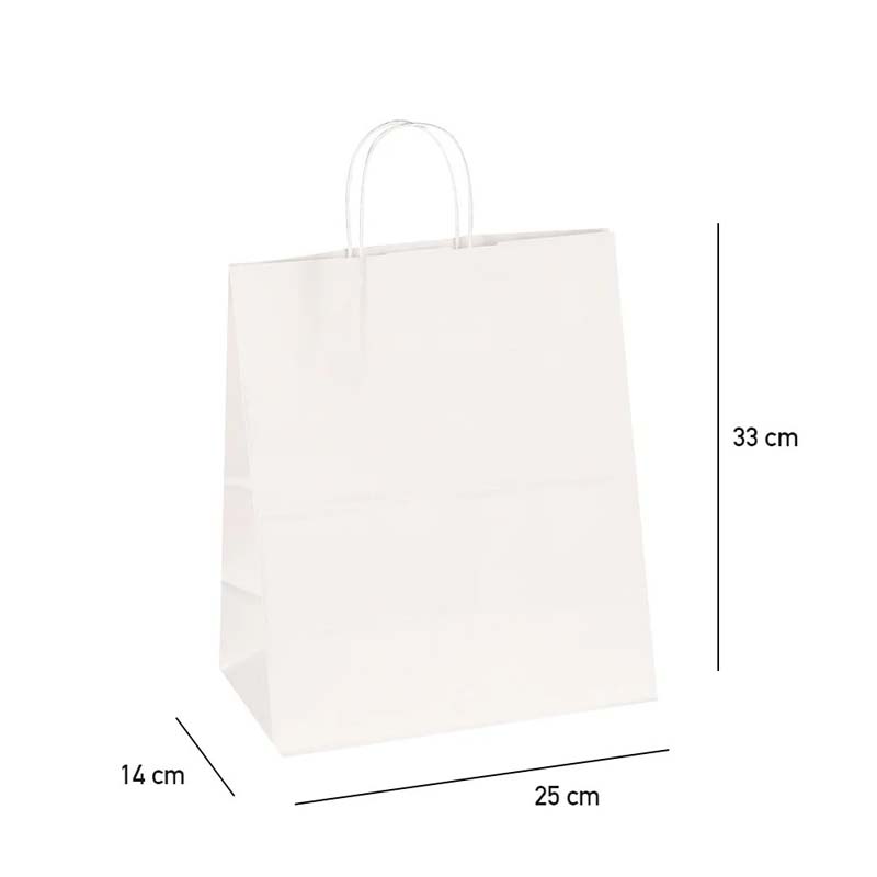 10 اكياس ورقية بيضاء بمقبض يد مريح وقاعدة ثابتة | مقاس S (33 × 25 × 14 سم)