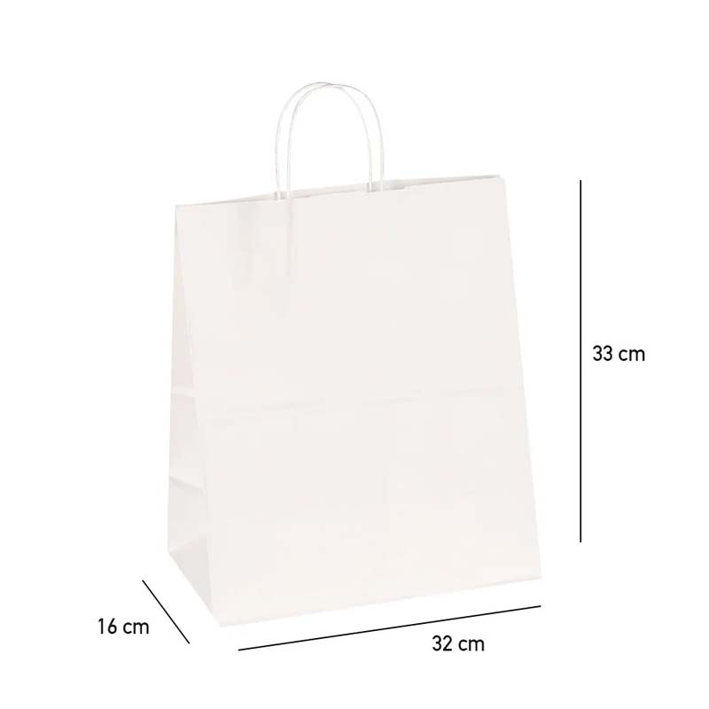 10 اكياس ورقية بيضاء بمقبض يد مريح وقاعدة ثابتة | مقاس M (33 × 32 × 16 سم)