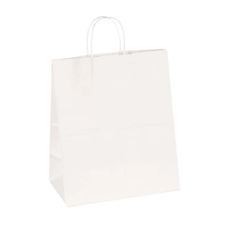 10 اكياس ورقية بيضاء بمقبض يد مريح وقاعدة ثابتة | مقاس L (37 × 31 × 18 سم)