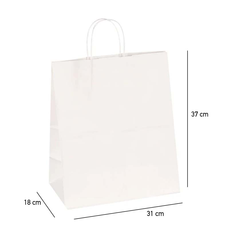 10 اكياس ورقية بيضاء بمقبض يد مريح وقاعدة ثابتة | مقاس L (37 × 31 × 18 سم)