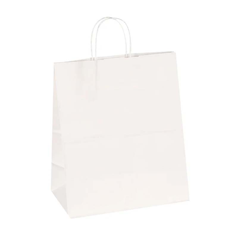 10 اكياس ورقية بيضاء بمقبض يد مريح وقاعدة ثابتة | مقاس XL (42 × 33 × 20 سم)